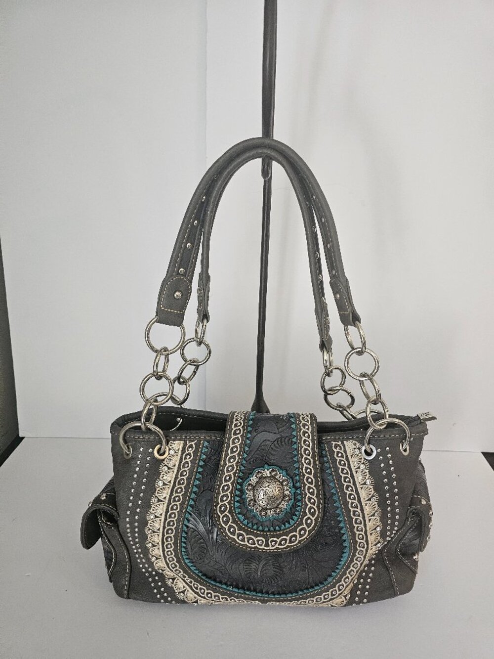 Montana West Bag Gray Western Chain Studded Bling Boho